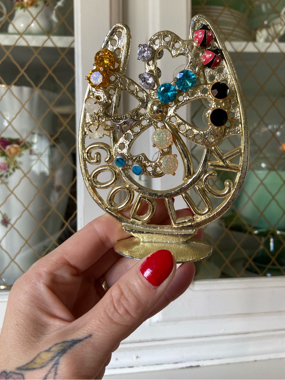 Rare 1960s Torino Brass Gold Horseshoe Jewelry Stand Good Luck